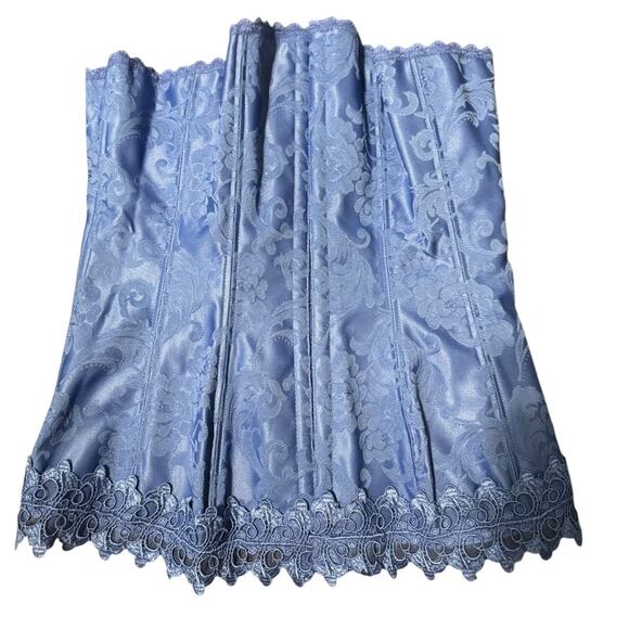 VTG Frederick’s of Hollywood 90s Corset 34 Blue Brocade Lace-Up Bustier 7000 - Picture 1 of 7